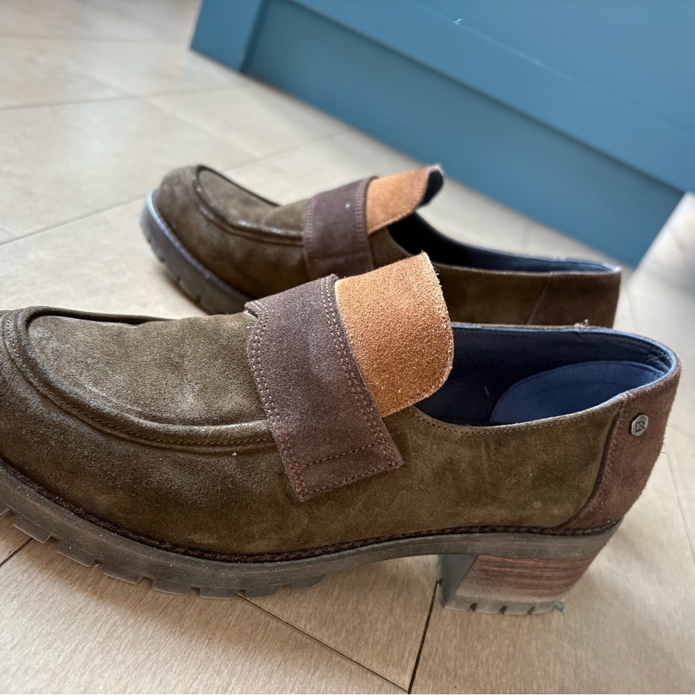 Olive Green & Brown Suede Loafers